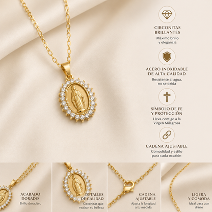 Collar Virgen Milagrosa con Circonitas Premium